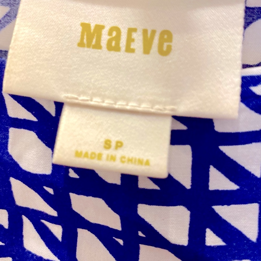 Maeve / Anthropology Blue and White Patterned Long Sleeve Dress (S) Like New - Picture 3 of 9